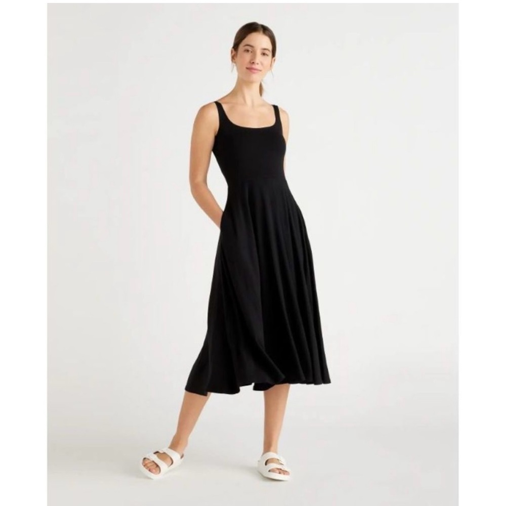 NWT Quince Women’s Black Tencel Jersey Fit & Flare Dress sz S Sleeveless Midi